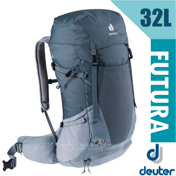 【Deuter】健行登山背包-輕量網架式 32L Futura (附原廠防水背包套)_深藍/水藍_3400821