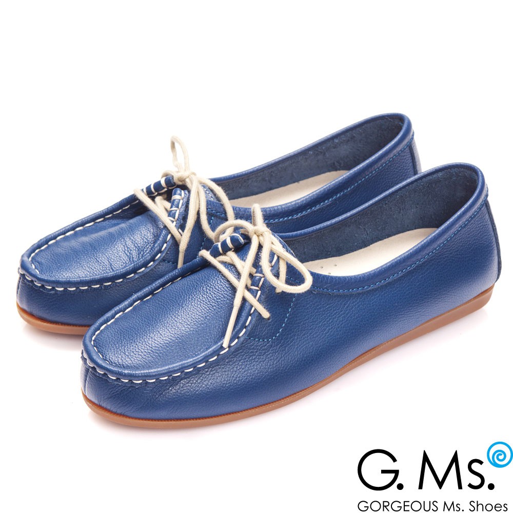 G.Ms. MIT系列-全真皮滾邊綁帶蝴蝶結休閒鞋-慵懶藍