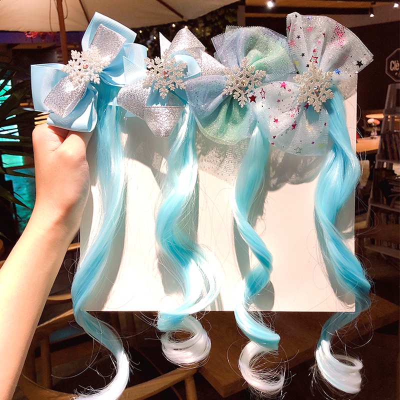 冰雪奇緣髮飾 艾莎公主藍色假髮髮夾 女童甜美可愛卡通夾子 兒童頭飾品