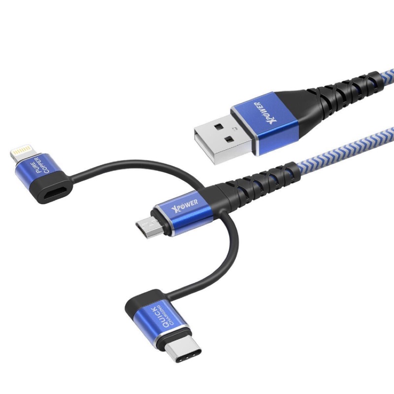 XPower K3強韌3合1高速傳輸充電線 [Type-C + Micro USB + Lightning] 3IN1
