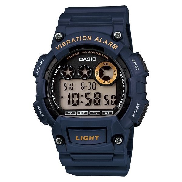 CASIO卡西歐LED閃光震動提示運動電子數位錶W-735H-學生錶.當兵錶 藍色