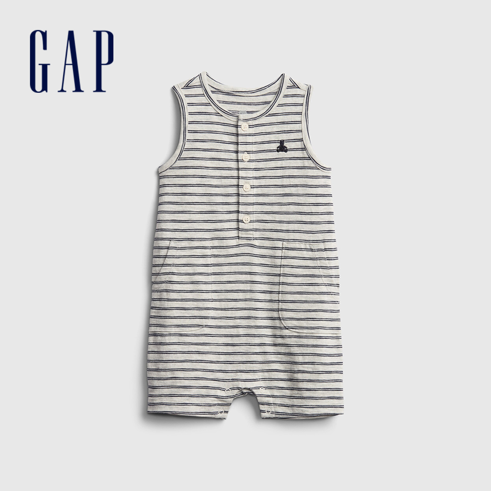 Gap 嬰兒裝 純棉無袖圓領無袖包屁衣 布萊納系列-灰色條紋(670582)