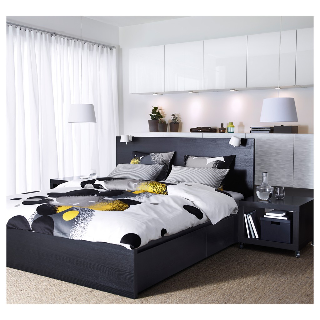 北歐工業LOFT風格IKEA宜家MALM雙人床框床架+二收納盒+luröy板條/黑棕色/二手/原$11990特$6580