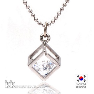 KURO-SHOP韓國進口 銀色系 方塊造形裸鑽 水鑽 項鍊 鎖鍊
