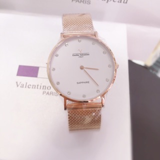 ✨ Valentino 鑲鑽玫瑰金米蘭腕錶 藍寶石防刮鏡面 防水