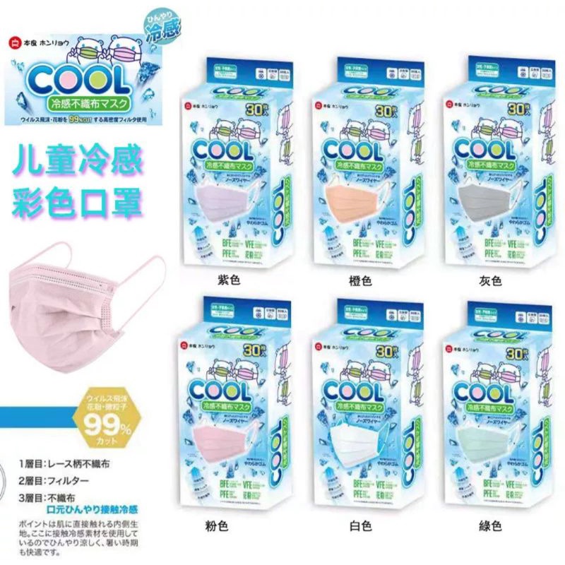 💥特價💥日本品牌本良 兒童涼感口罩一次性30入盒裝BFE99%涼感口罩 兒童口罩
