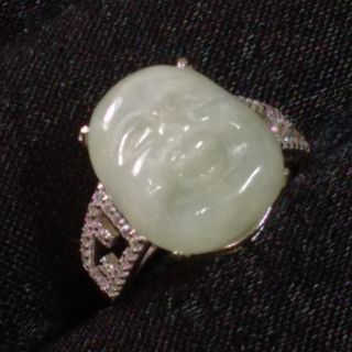 😁有福相伴😁天然緬甸玉A貨翡翠 白冰 佛公 彌勒佛 玉佛 小佛公 鑲925銀 戒指 現貨特惠 jade 遇見善緣
