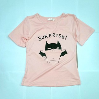 可愛粉色彈性上衣 t-shirt 蝙蝠俠 surprise 印花