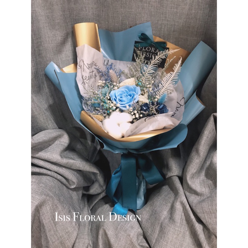 質感藍灰色限定韓式花束 畢業花束 乾燥花束 乾燥花花束 尤加利葉 求婚花束 玫瑰花束 情人節花束 情人節禮物 蝦皮購物