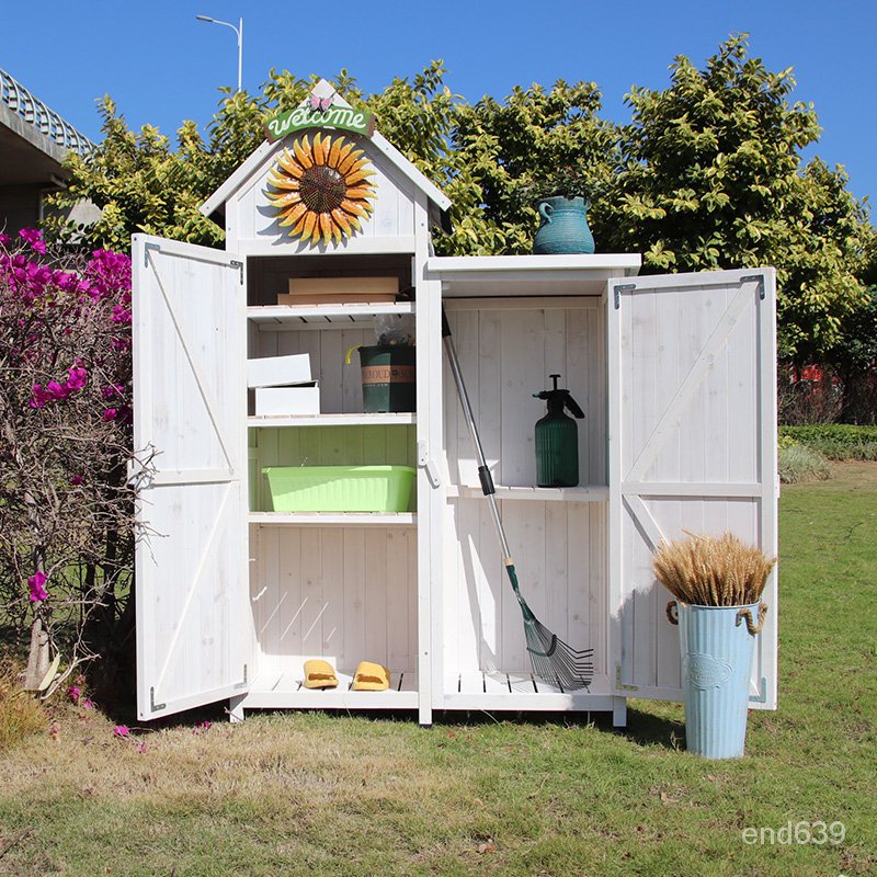 {華景家具城}戶外收納櫃室外花園工具櫃白色實木防水儲物櫃陽台雜物柜農具櫃