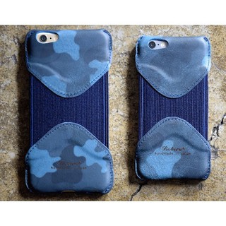 日本製 iPhone 6 plus / 6s plus 義大利皮革 迷彩藍 手工皮套 ROBERU 手機套