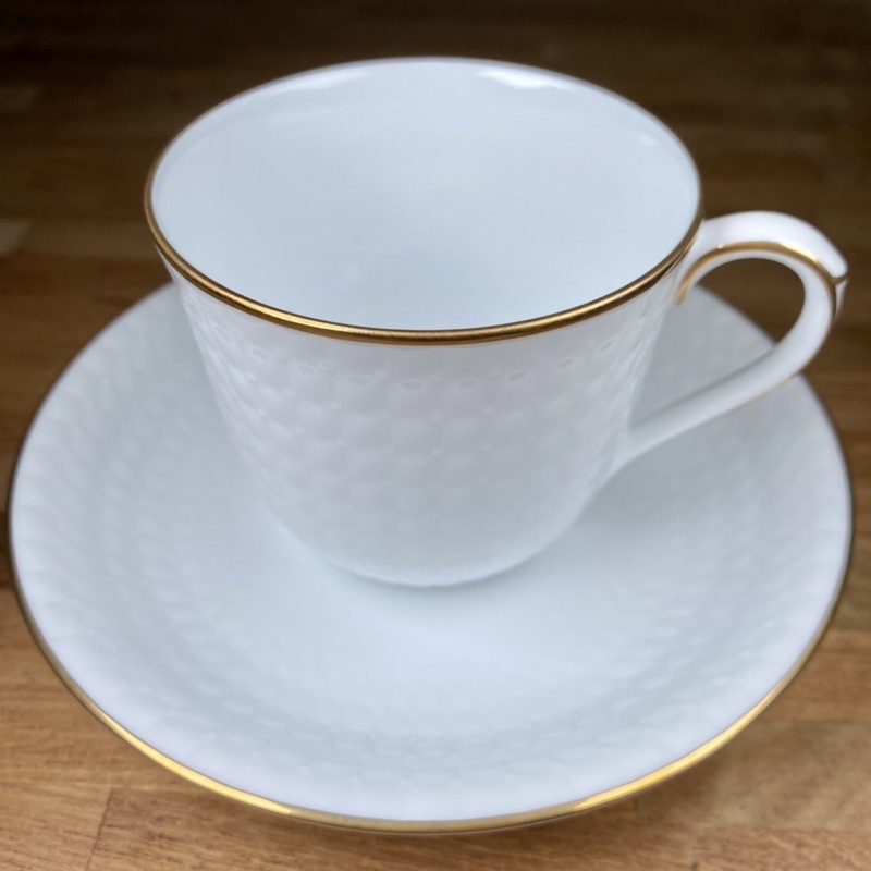 Noritake 金緣全白 咖啡杯盤組 送 半磅咖啡豆