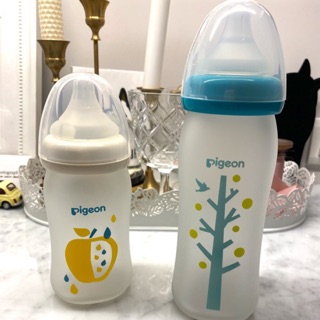 九成新 現貨 貝親 矽膠護層寬口玻璃彩繪奶瓶(水果 樹木160ml/240ml)