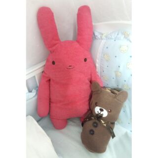 寶寶桃紅兔兔毛巾布抱枕玩偶 嬰兒熊熊冷氣毯 毛毯