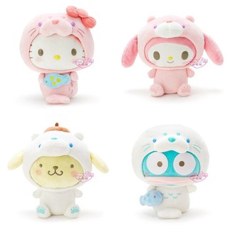 ♥小公主日本精品♥Hello Kitty 美樂蒂 大耳狗 布丁狗 絨毛 造型變裝娃娃 布偶 冰的世界系列12355402