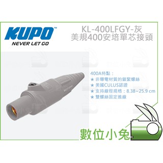 數位小兔【KUPO KL-400LFGY 美規400安培單芯接頭 灰】600V 固定 電線 K-LOK 電纜線 400A