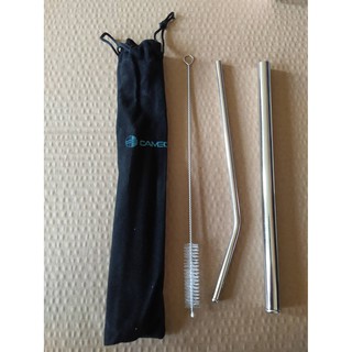 (股東會紀念品)友勁-不鏽鋼吸管組(粗直吸管+細彎吸管+刷子+絨布收納袋)