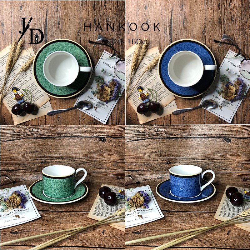 韓國 Hankook 藍綠 160毫升 英式古典陶瓷咖啡杯 咖啡杯組 歐式 陶瓷紅茶杯 英式花茶杯 下午茶 英式紅茶杯