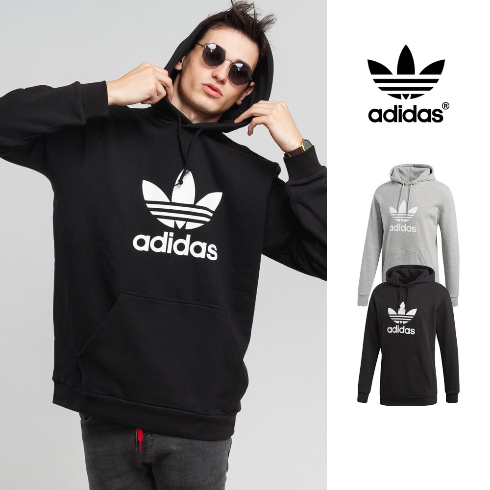 Adidas Originals 黑/灰 連帽T恤 運動 休閒 純棉 帽衫 基本款 Logo