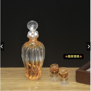 （高階奢華/可開蓋三件組）圓形 洋酒瓶 d410 高腳杯 組合 烈酒 微縮模型 食玩模型