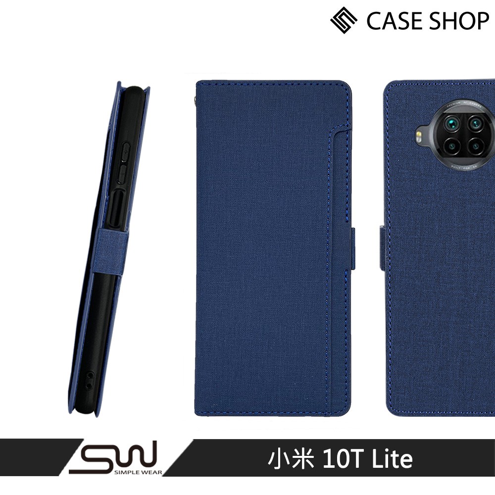【CASE SHOP】 小米10T Lite 專用前插卡側立式皮套-藍