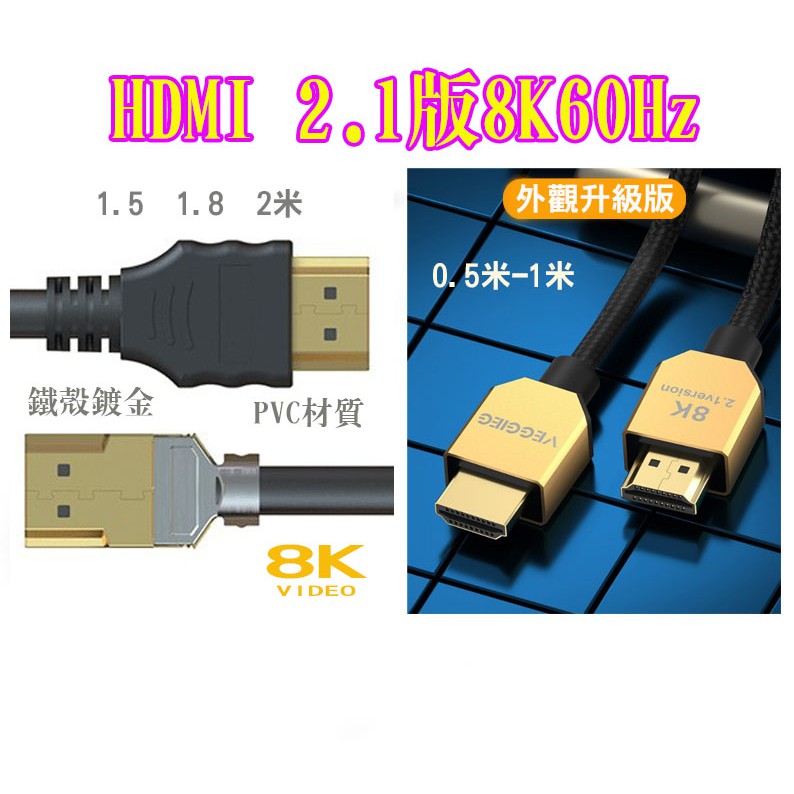 HDMI 2.1版8k線 hdmi 2.1版(有認證) 8k 60Hz線可向下兼容4K120Hz HDMI 0.5~2米