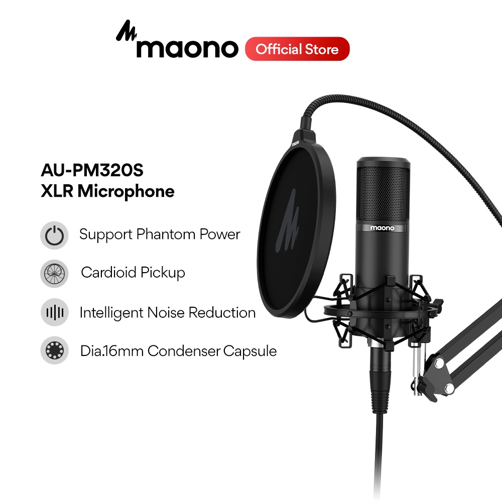 Maono AU-PM320S XLR 電容麥克風套件專業心形錄音麥克風,適用於幻象電源、流媒體、錄音
