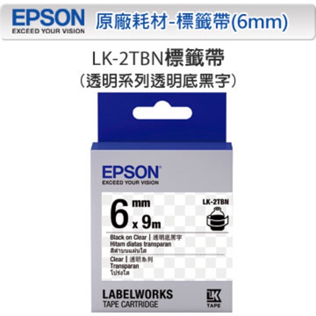 ★隨便賣★ EPSON LK-2TBN 6mm 透明底黑字 C53S652404 原廠透明系列標籤帶