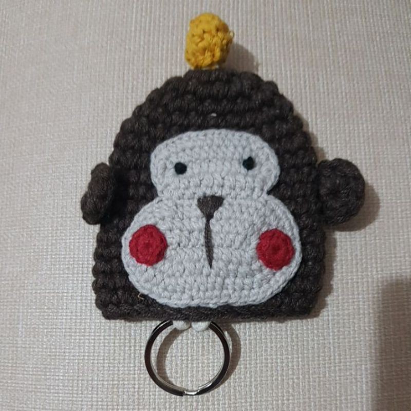 可愛毛線編織猴子鑰匙圈包