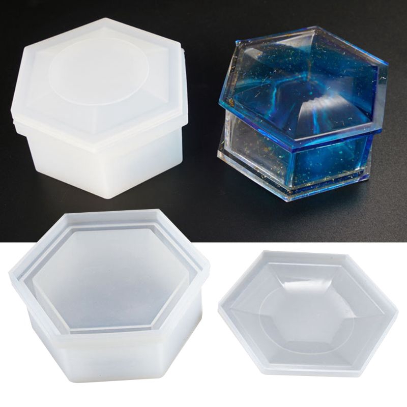 Flgo* DIY六角收納盒模具水晶滴膠梅花形矽膠模具