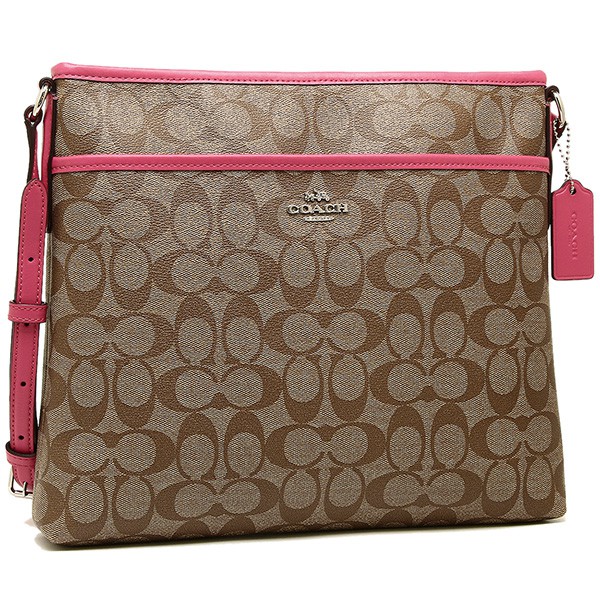 ◀OUTLET▶ COACH 58297 卡其桃紅邊 C logo 防刮PVC材質 方包 斜背包