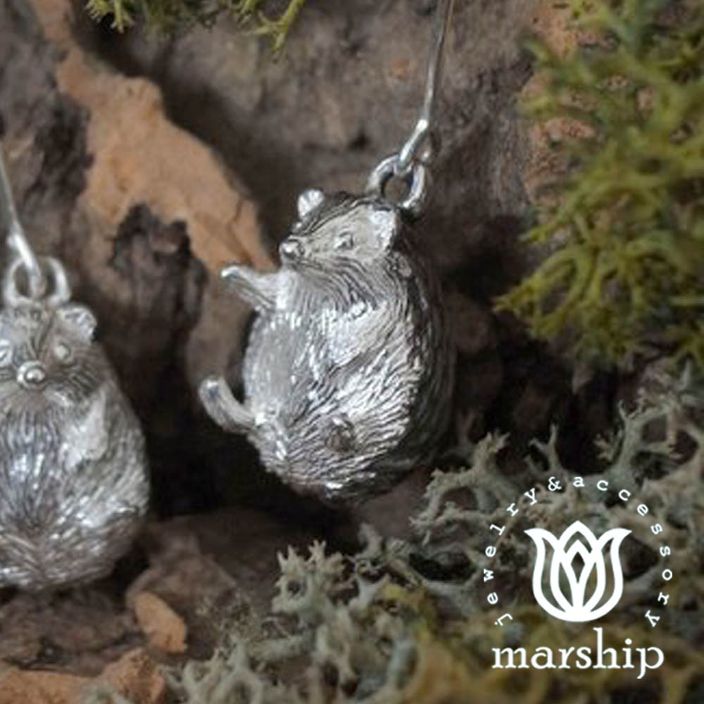 Marship 日本銀飾品牌 可愛刺蝟耳環 925純銀 古董銀款 針式耳環