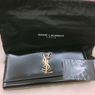 Ysl Saint Laurent 亮面金色logo 經典晚宴包全新真品防塵袋保證卡 蝦皮購物
