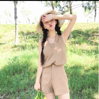 夏季女裝韓版學生氣質背心上衣+短褲休閒時尚兩件套裝