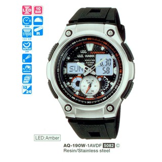 全新CASIO手錶AQ-190W-1A【5組鬧鈴貪睡裝置1/1000秒碼表多功能運動雙顯錶】