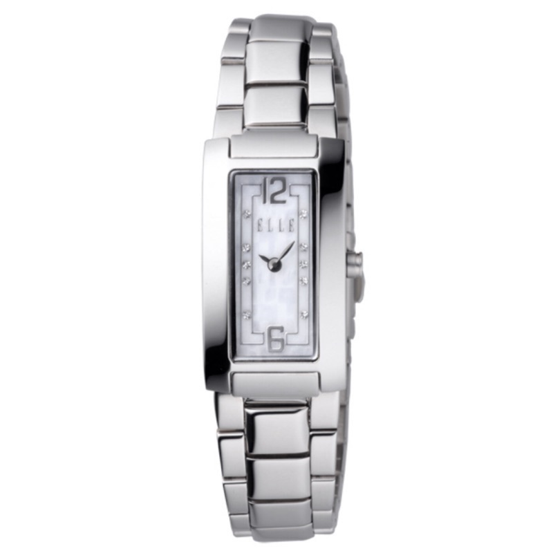 ❤️NINISHOP❤️實拍 ELLE  拼貼流行時尚晶鑽腕錶(白)正版古典水鑽方錶 女錶 正品 交換禮物