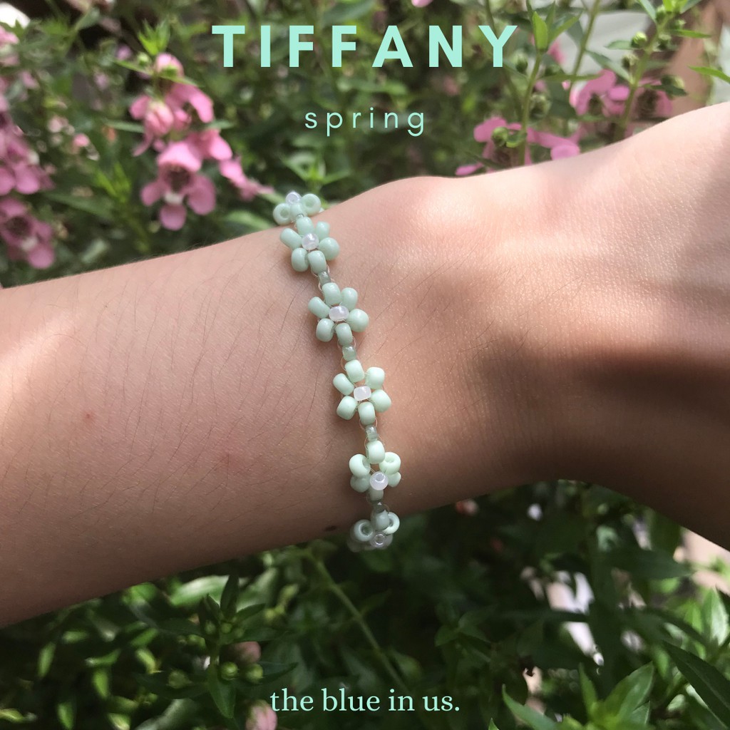 𝙏𝙝𝙚 𝘽𝙡𝙪𝙚 𝙄𝙣 𝙐𝙨 Tiffany綠連續花花串珠手鍊串珠戒指 蒂芬妮綠 霧粉紅 亮灰