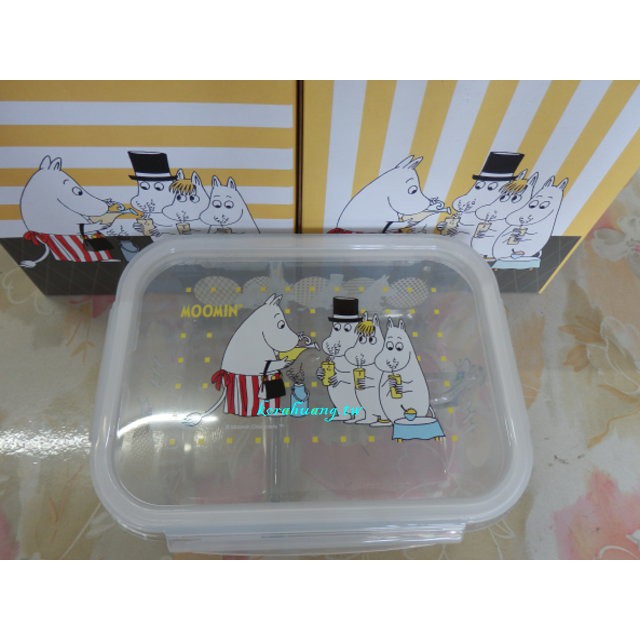 正版 嚕嚕米 MOOMIN 分格 玻璃 保鮮盒 餐盒 分三格 適用0-120度 SGS檢測 可微波 1000ML