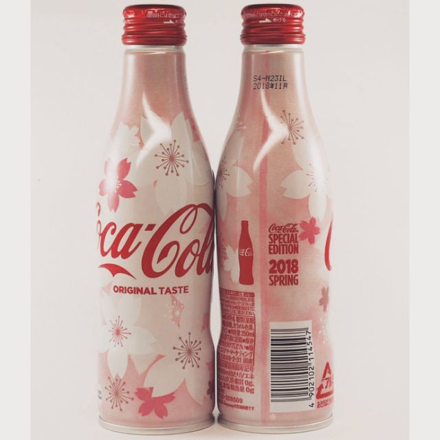 日本原裝 可口可樂 2018新年 櫻花限定版 鋁罐曲線瓶