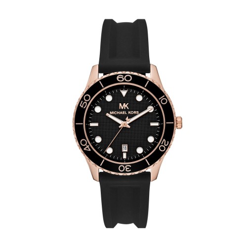 MICHAEL KORS經典玫瑰金黑色膠帶腕錶MK6852