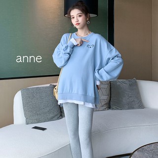 ANNE｜大學T孕婦裝 降價60元 M-2XL【A0048】衛衣 寬鬆上衣 大碼 大尺碼 拼接韓版 孕婦 長袖上衣