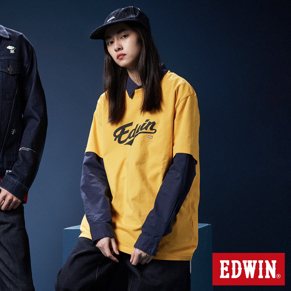 EDWIN 中性款 網路獨家 復古可樂字形短袖T恤(亮黃色)