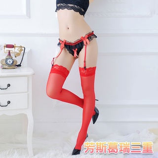 圓點愛潮蝴蝶結蕾絲吊襪帶(紅)【芳斯葛瑞情趣用品】性感絲襪 美腿 褲襪