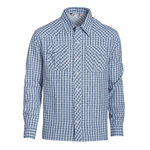 瑞多仕 DA2317 男涼感格子襯衫(長袖) 淺藍色/軍藍灰色