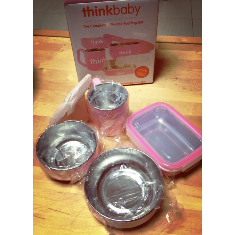 thinkbaby不鏽鋼餐具組（草莓粉）/每組890元/全新現貨1組