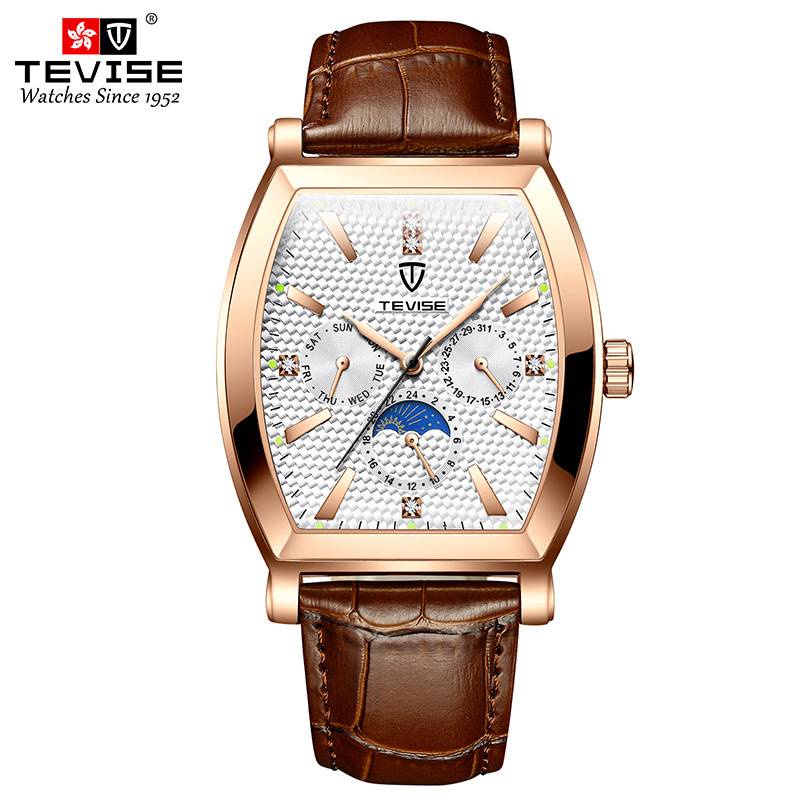 【潮裡潮氣】瑞士TEVISE特威斯手錶休閒男士皮帶手錶防水商務時尚石英手錶 8383s-001