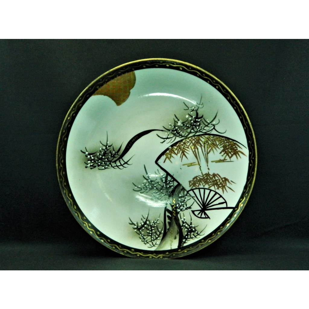 老日本古民具昭和時代描金色繪雪梅修竹扇圖飾紋九谷款瓷器大圓盤古美術民藝懷舊552 蝦皮購物