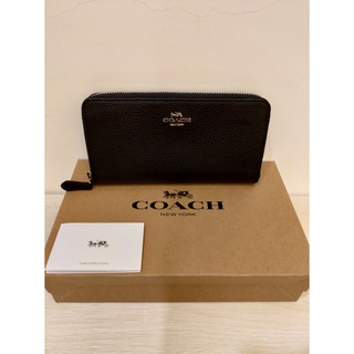 COACH 經典馬車素面皮革拉鍊長夾(黑色)#長夾#美國正貨#COACH