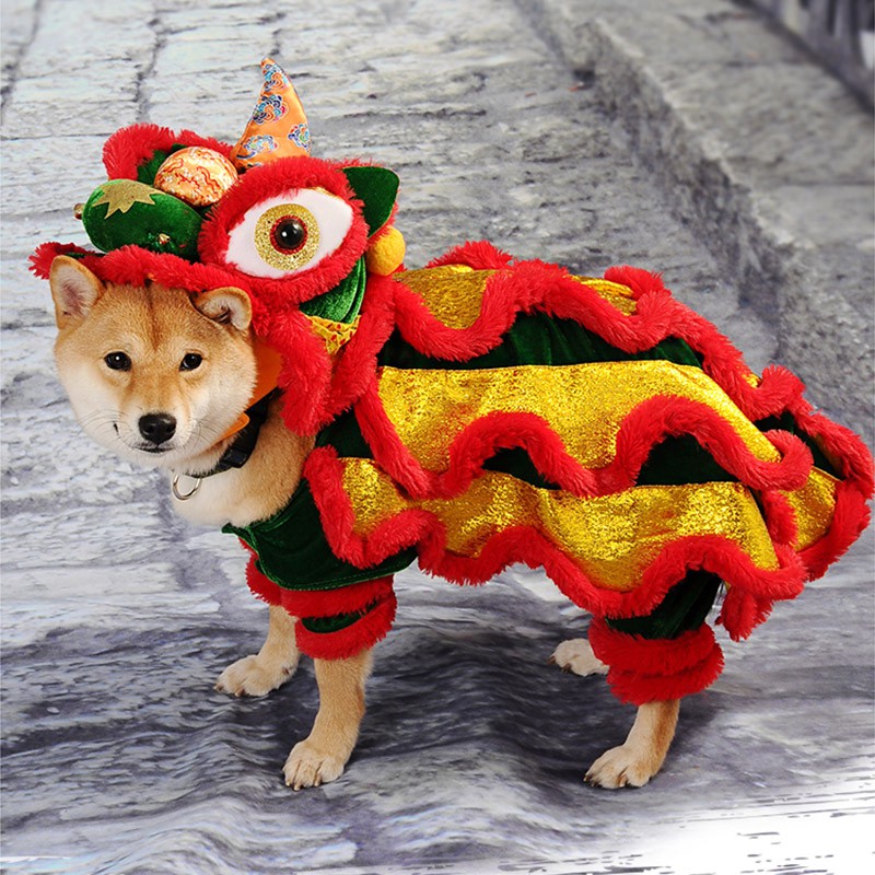 宠物用品 抖音同款舞獅狗狗衣服寵物舞獅子舞龍搞怪小型犬泰迪新年貓咪冬裝 蝦皮購物