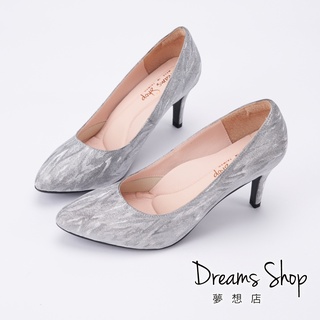 DREAMS SHOP MIT真皮減壓名媛風尖頭氣墊高跟鞋8cm 深銀【HC9209-A32】大尺碼女鞋37-44